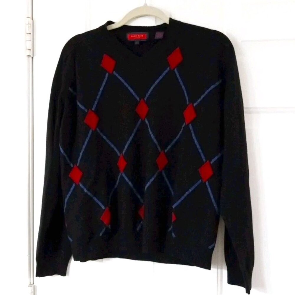 Austin Reed Sweater Men's Lg Merino Wool Silk, Cashmere V Neck Classic Pullover